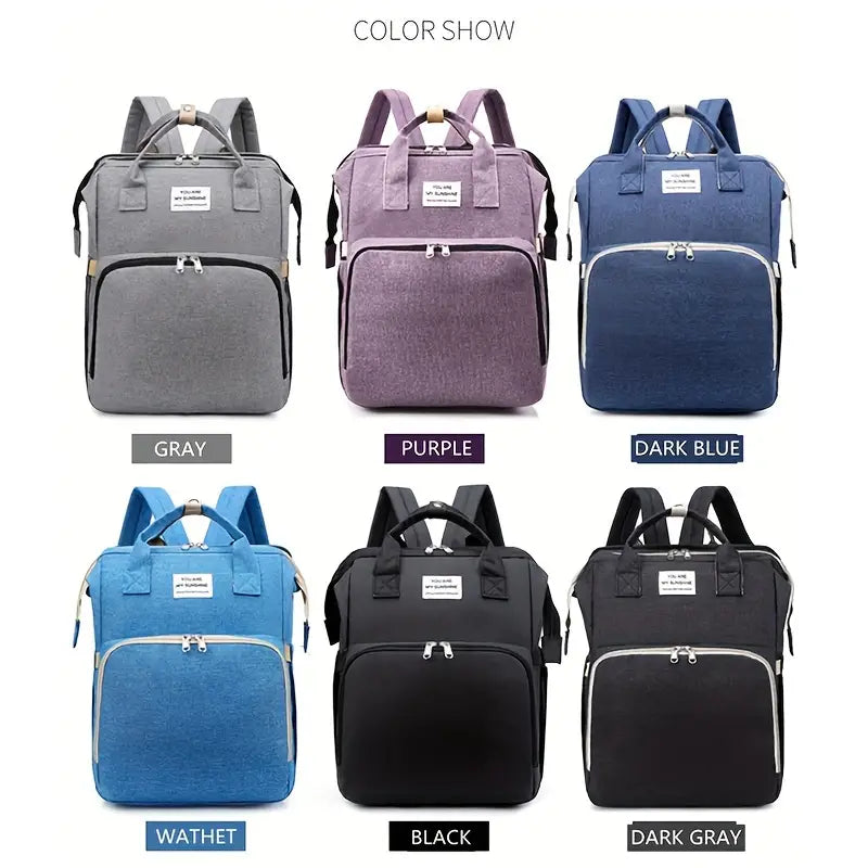 Fashionable Mommy Bag Folding Baby Bed Mother Large Capacity Portable Milk Bottle Diaper Double Shoulder Mom's Bag