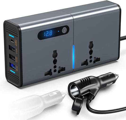 200W Car Power Inverter  (مناسب للسيارات، محول سيارة تيار مستمر 12 فولت إلى 220 فولت مع 1.2 أمبير و2.4 أمبير)