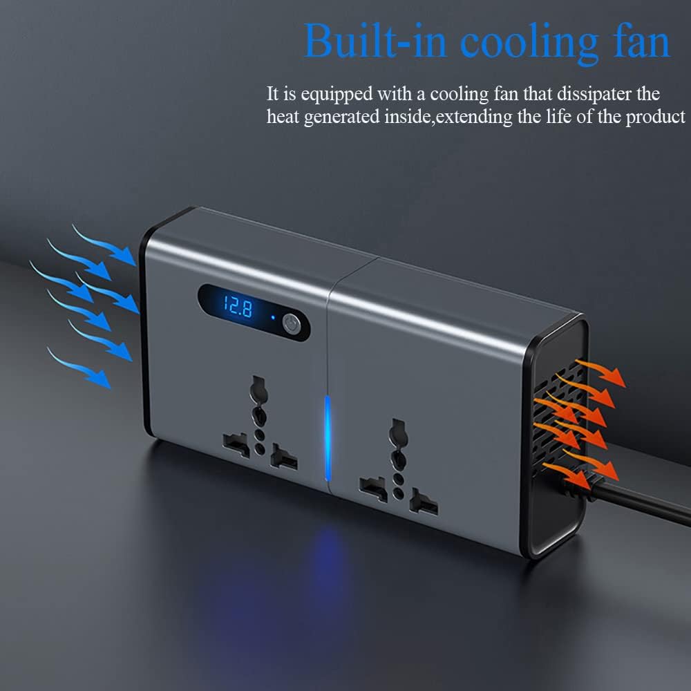 200W Car Power Inverter  (مناسب للسيارات، محول سيارة تيار مستمر 12 فولت إلى 220 فولت مع 1.2 أمبير و2.4 أمبير)