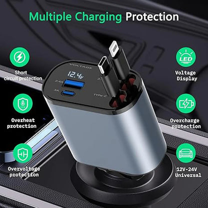 Car Charger 4 IN 1 Super Fast Charge & Car Charger Adapter For Android Phones, iPhone Phones