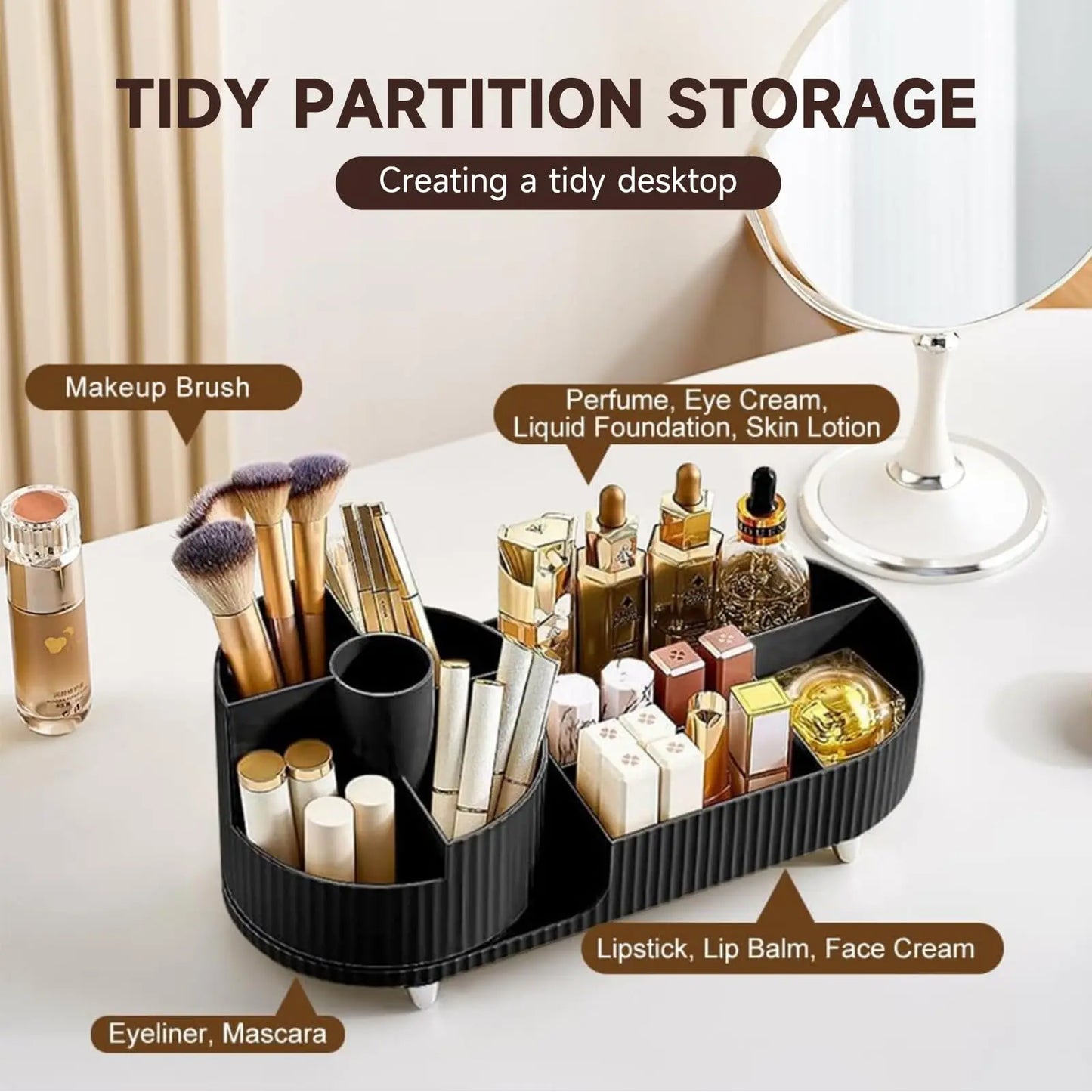 360 Rotating Makeup Organizer, Cosmetic Storage Box For Makeup Brushes Eyeliner Skincare