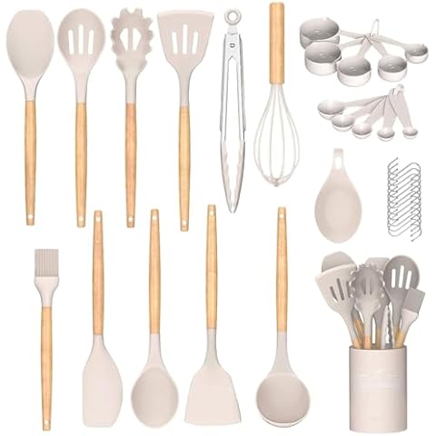 12PCS Silicone Kitchen Utensil Set with Wooden Handles | مجموعة أدوات مطبخ 12 قطعة سيليكون مع مقابض خشبية