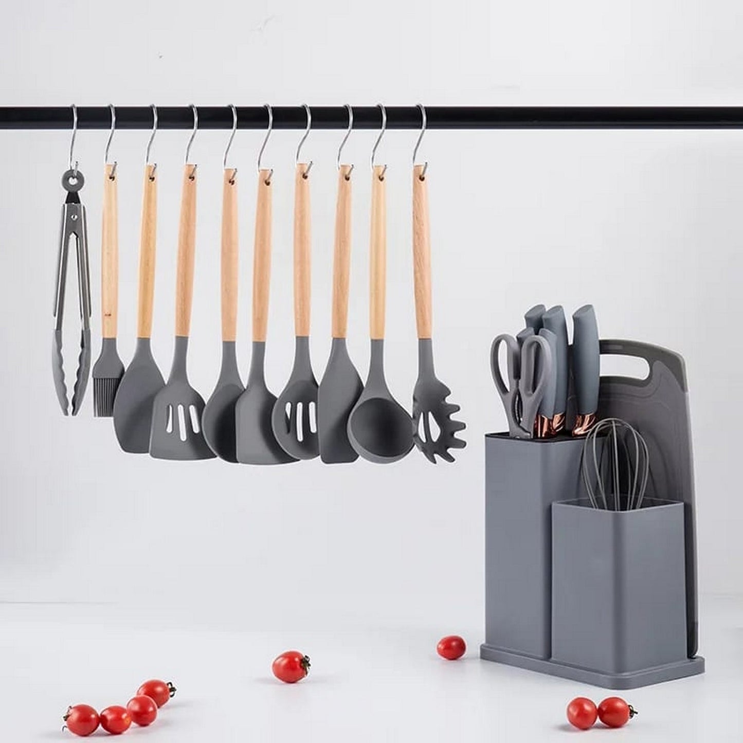 12PCS Silicone Kitchen Utensil Set with Wooden Handles | مجموعة أدوات مطبخ 12 قطعة سيليكون مع مقابض خشبية