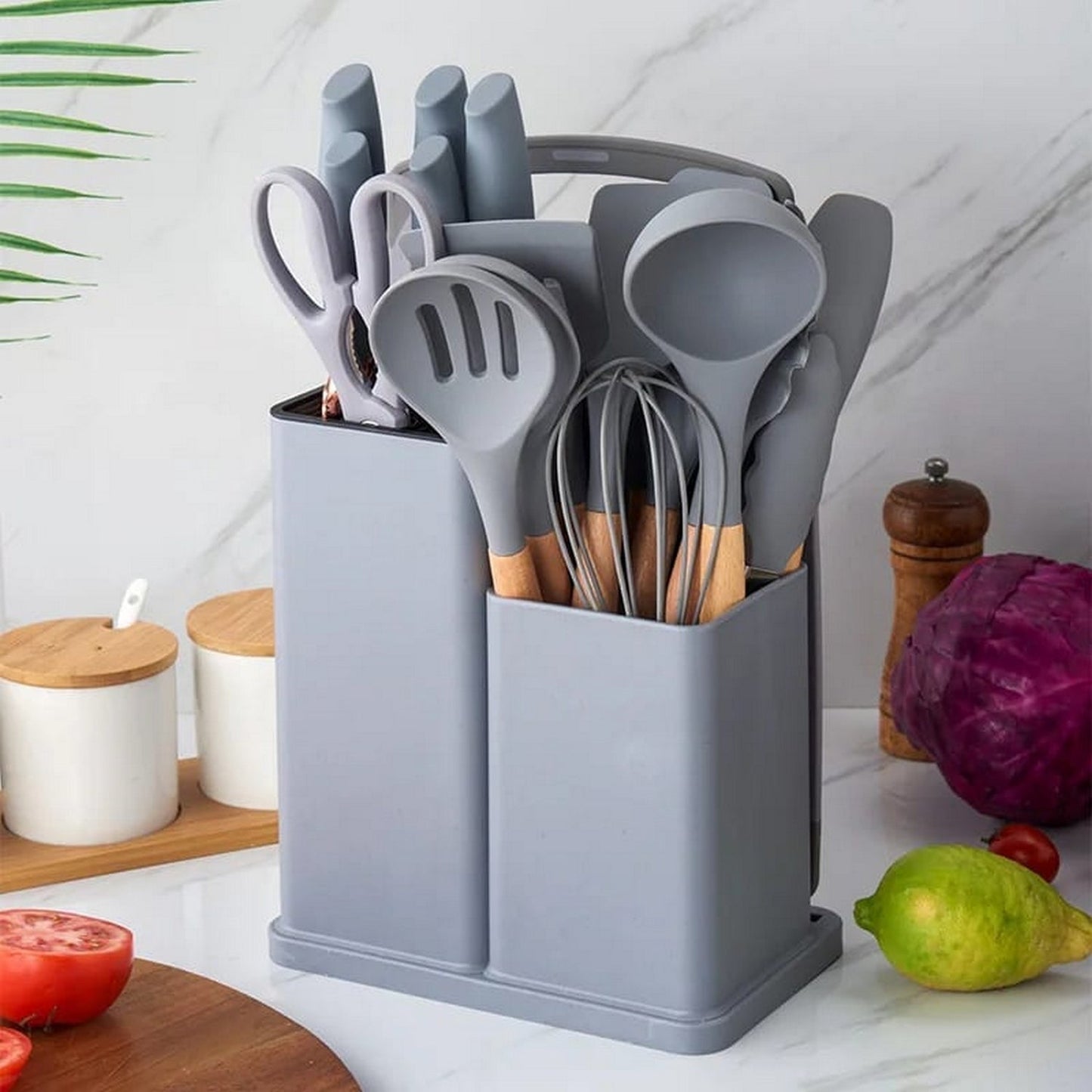 12PCS Silicone Kitchen Utensil Set with Wooden Handles | مجموعة أدوات مطبخ 12 قطعة سيليكون مع مقابض خشبية